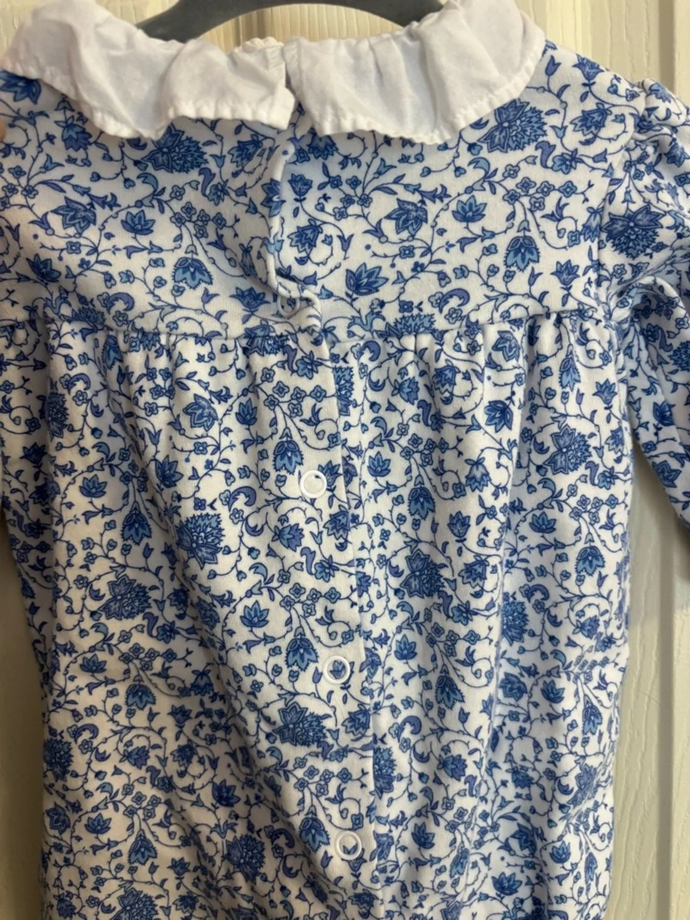 Ralph Lauren Blue Floral One-Piece with White Peter Pan Collar